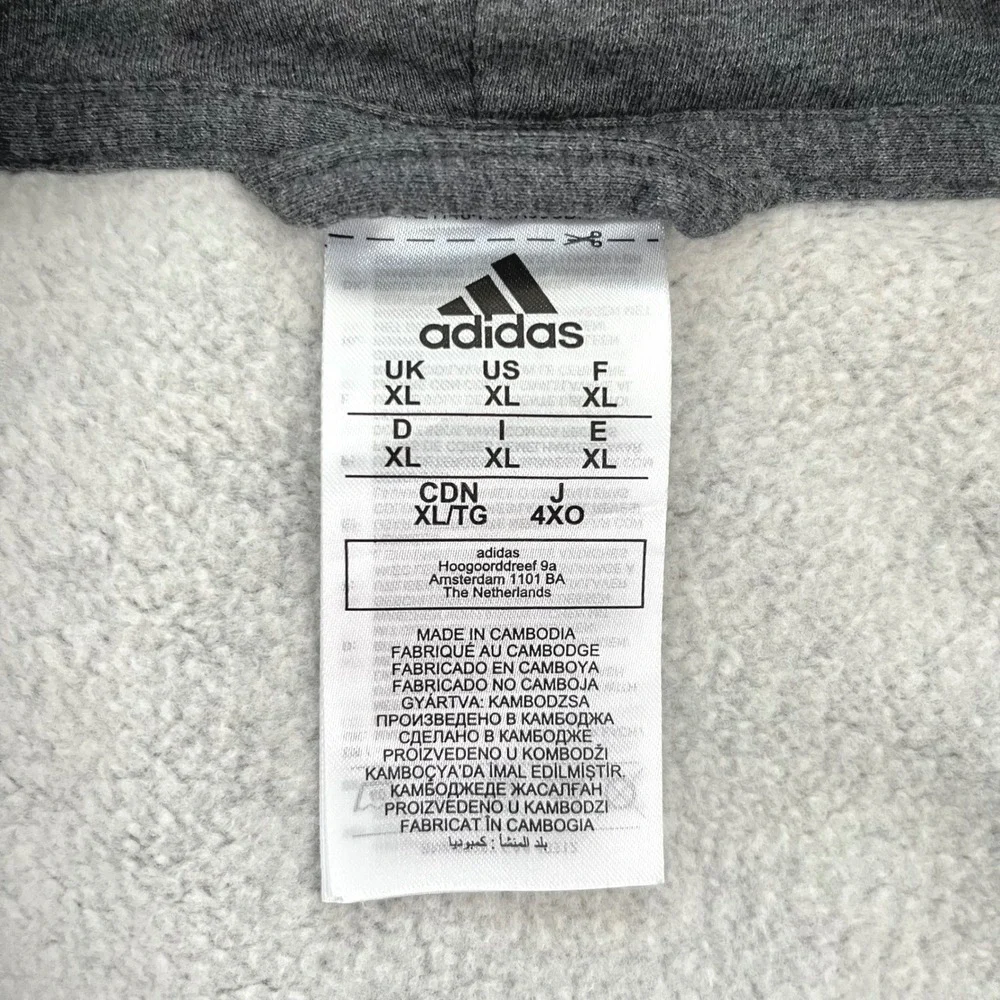 Adidas Essentials Mens Full Zip Hoodie XL Dark Grey 3-Stripe Fleece Sweatshirt